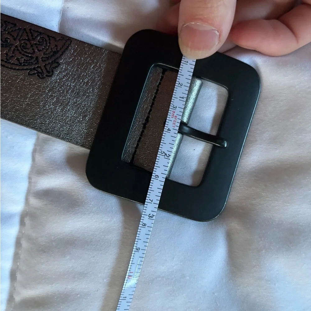 Silver and Black Patterned Leather Belt